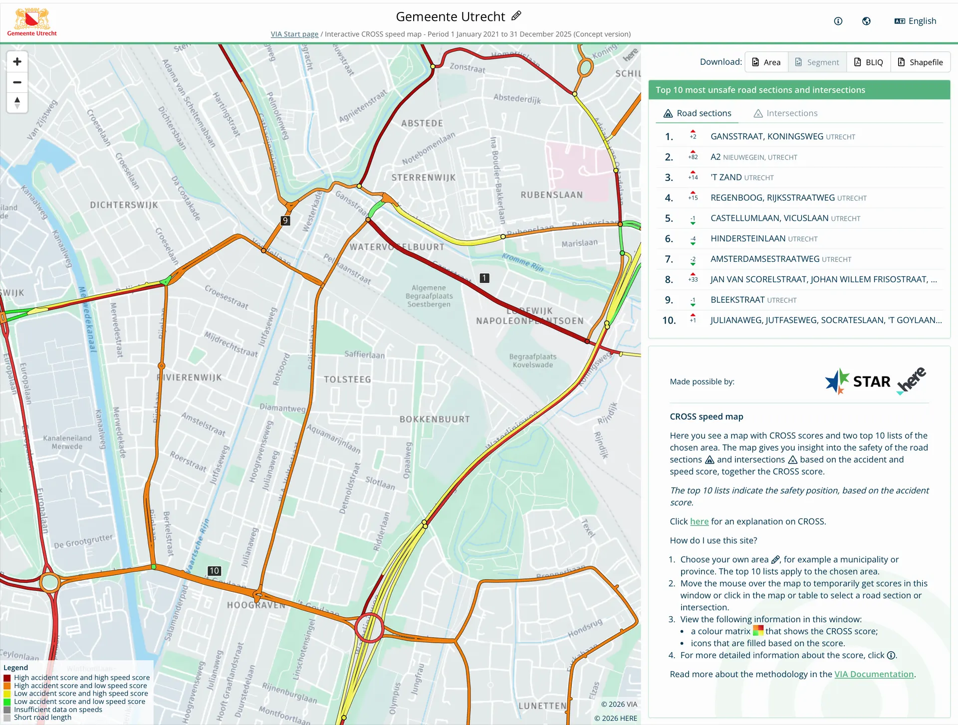 Figure 3: Selected target area of the municipality of Utrecht (see top bar), zoomed in on the city centre.